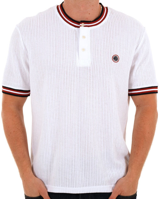 Pretty Green Cressa Tipped Grandad Button Tee Weiß