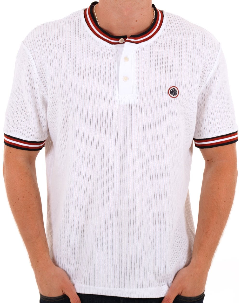 Pretty Green Cressa Tipped Grandad Button Tee Weiß