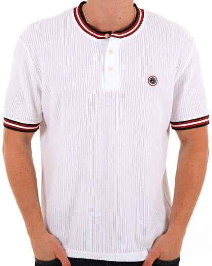 Pretty Green Cressa Tipped Grandad Button Tee Weiß