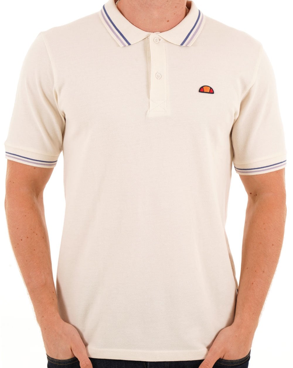 Ellesse – Poloshirt mit Streifen in Off-White