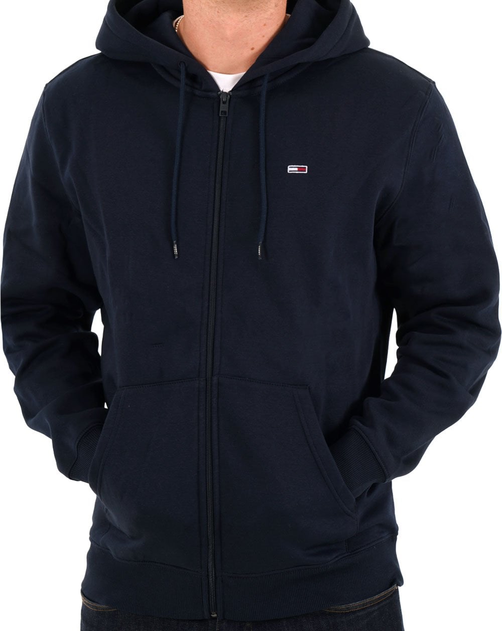 Tommy Jeans – FZ-Kapuzenpullover mit Flag-Patch, Marineblau