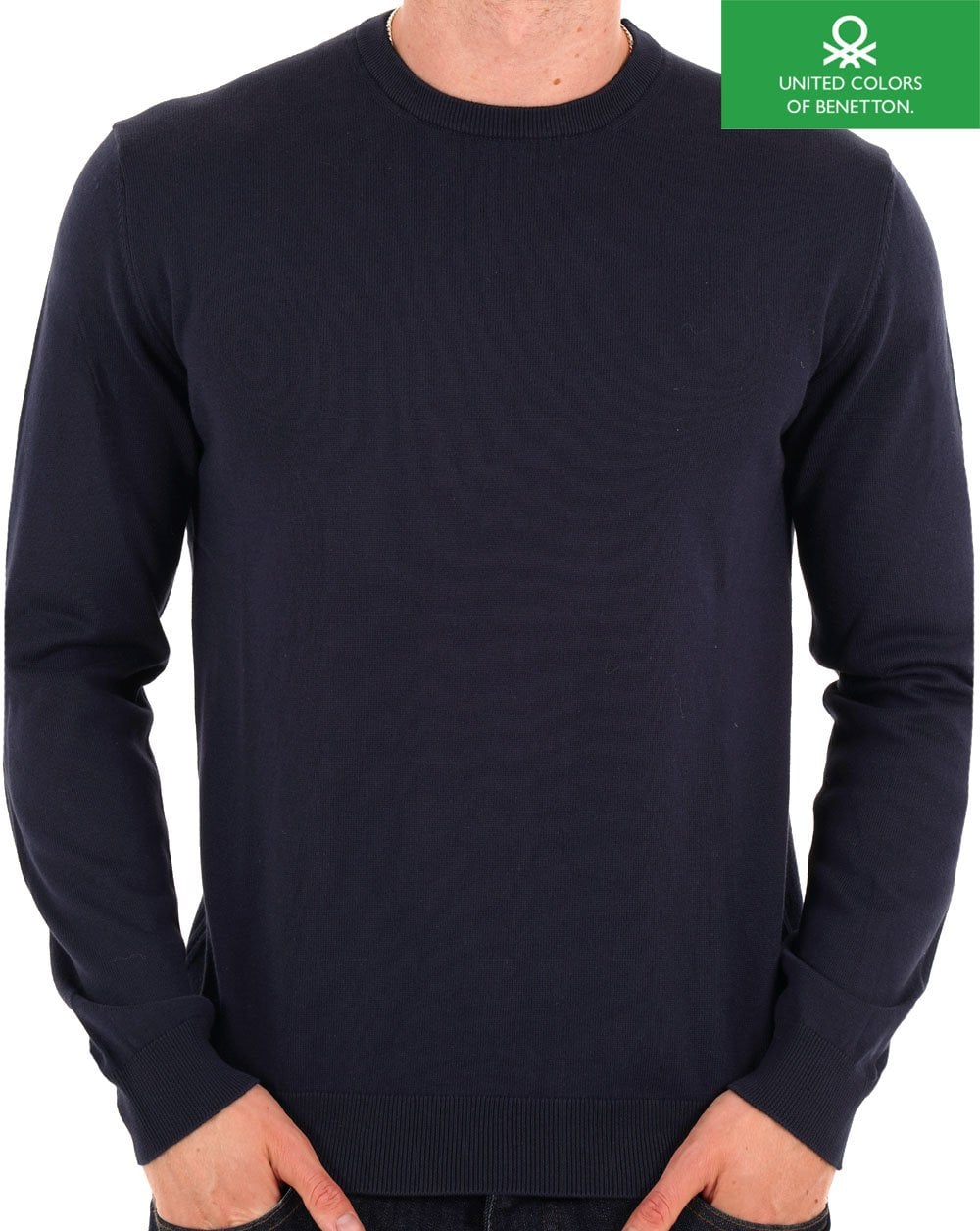 Benetton Feiner Baumwollpullover Marineblau
