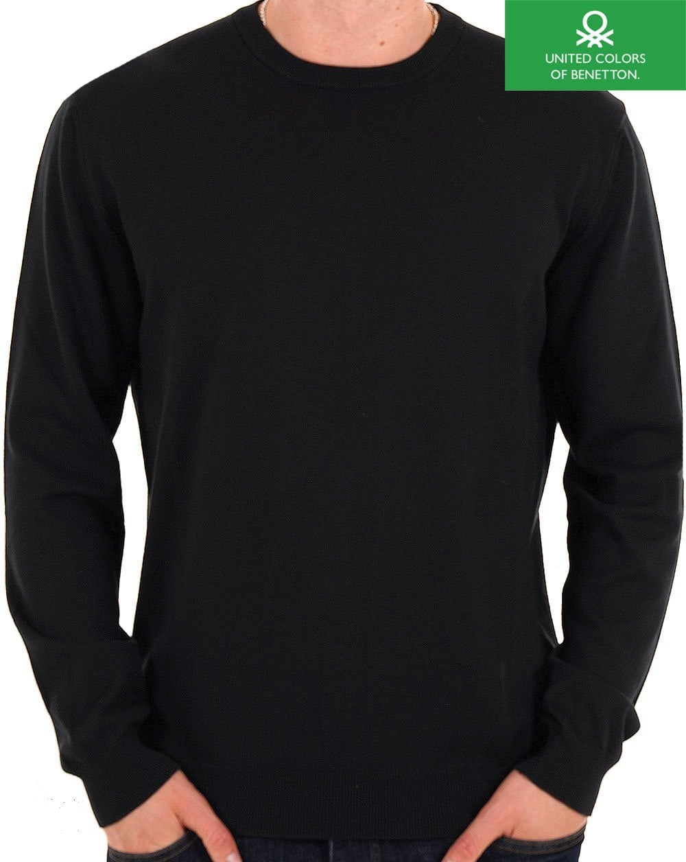 Benetton Feiner Baumwollstrickpullover Schwarz