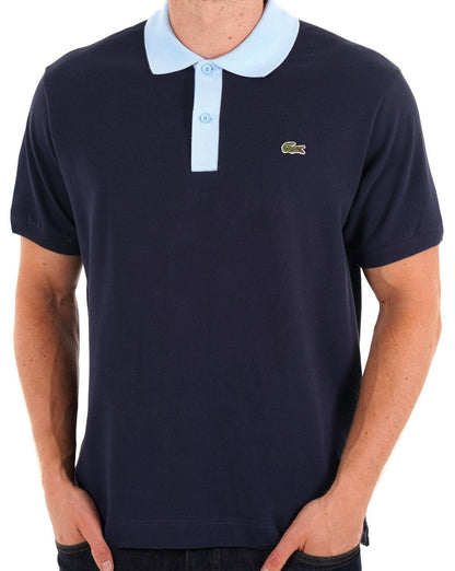 Lacoste L.12.12 Poloshirt mit Kontrastkragen Marineblau/Himmelblau