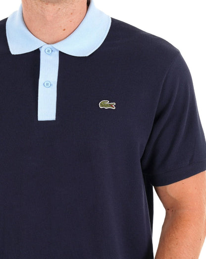 Lacoste L.12.12 Poloshirt mit Kontrastkragen Marineblau/Himmelblau