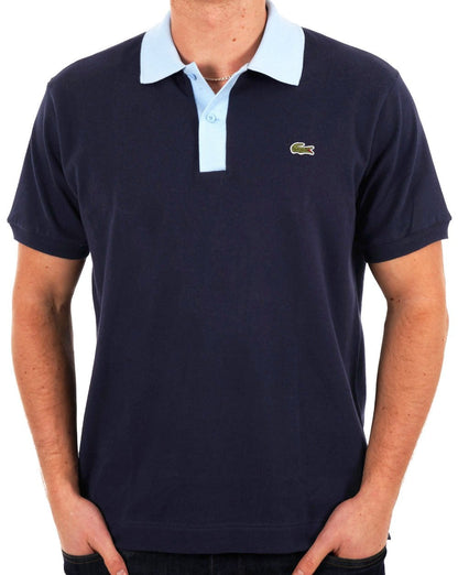 Lacoste L.12.12 Poloshirt mit Kontrastkragen Marineblau/Himmelblau