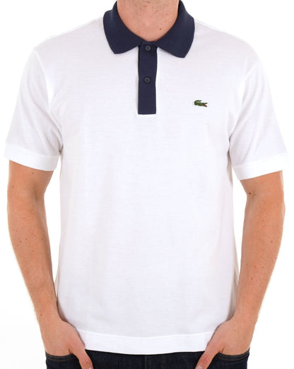 Lacoste L.12.12 Poloshirt mit Kontrastkragen Weiß / Marineblau