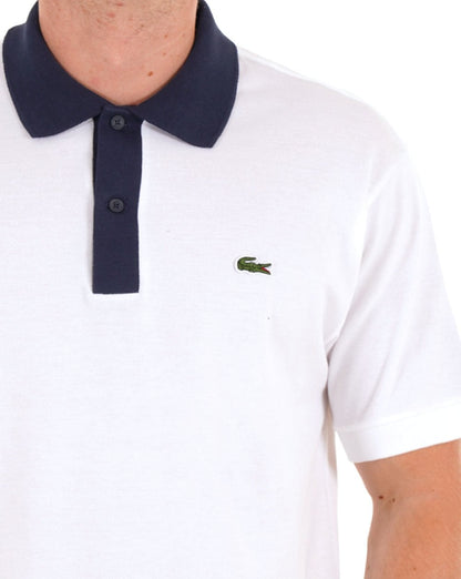 Lacoste L.12.12 Poloshirt mit Kontrastkragen Weiß / Marineblau