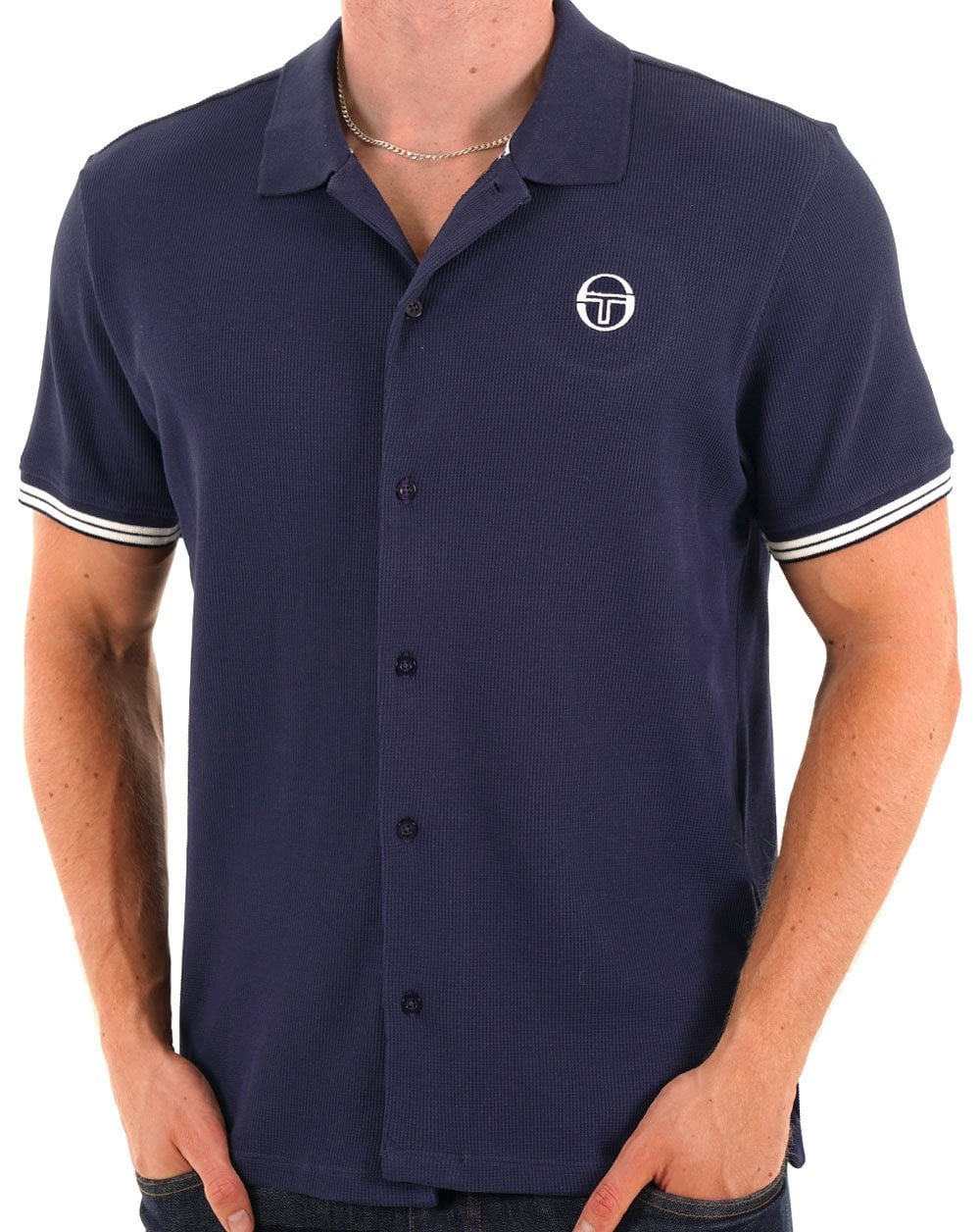 Sergio Tacchini Poloshirt mit durchgehendem Knopf, Marineblau
