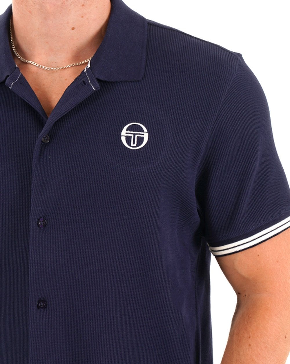 Sergio Tacchini Poloshirt mit durchgehendem Knopf, Marineblau