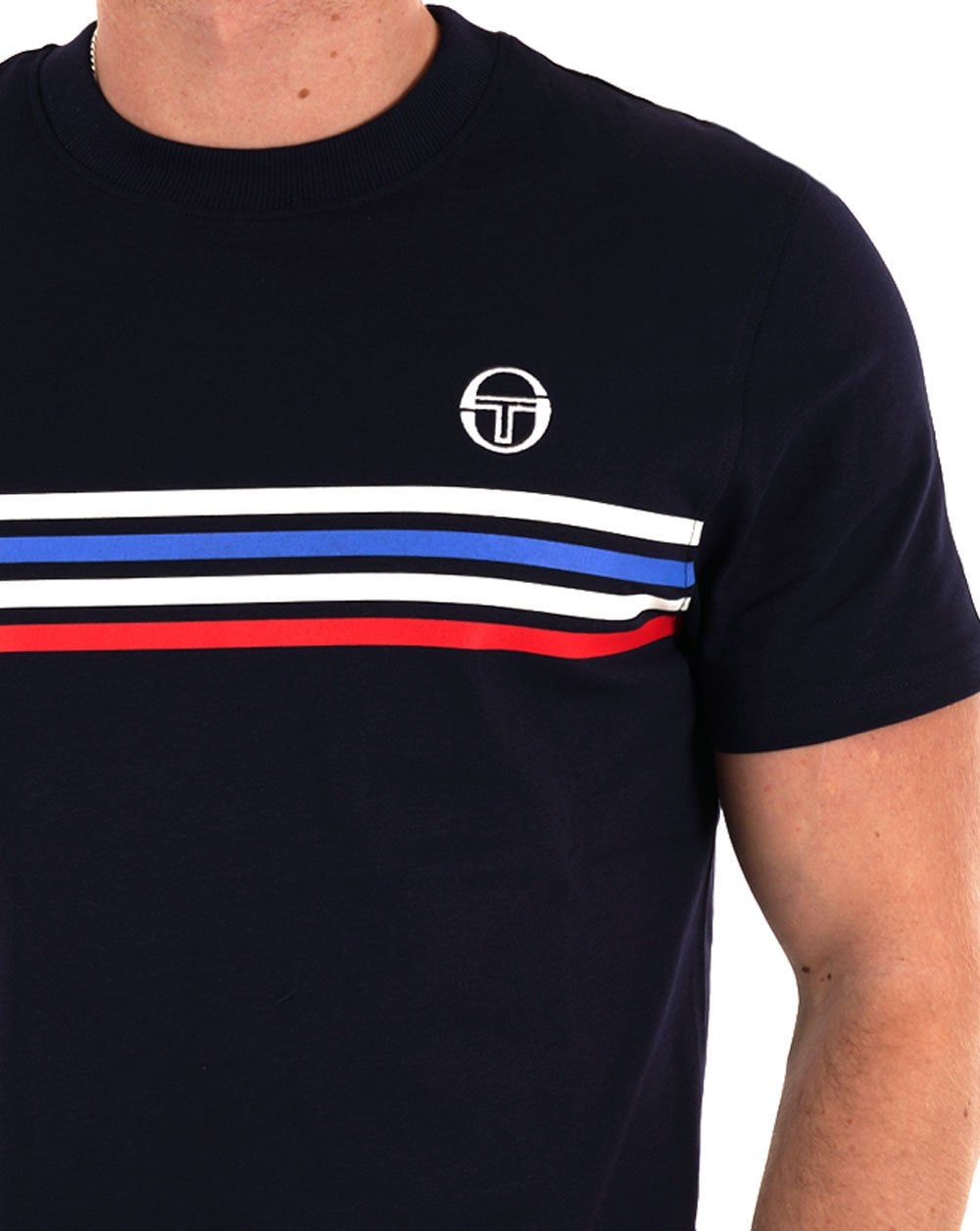 Sergio Tacchini T-Shirt mit Bruststreifen, Marineblau