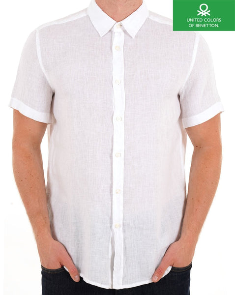 Benetton Short Sleeve Linen Shirt White