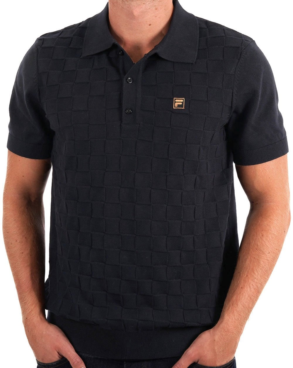 Fila Gold Square Strick-Poloshirt Schwarz