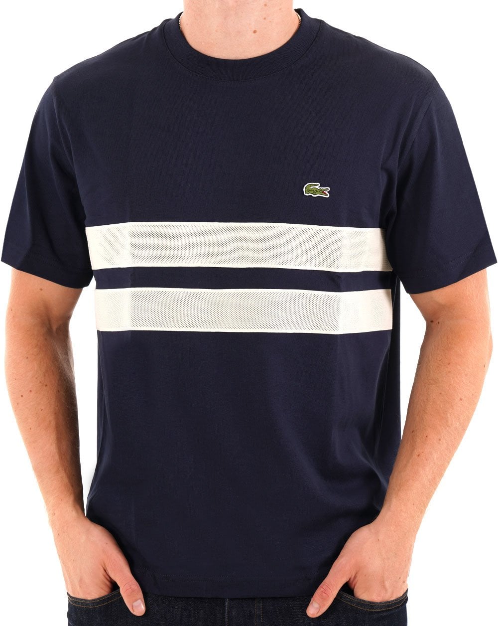 Lacoste – Heavy Jersey Mesh Band T-Shirt, Marineblau