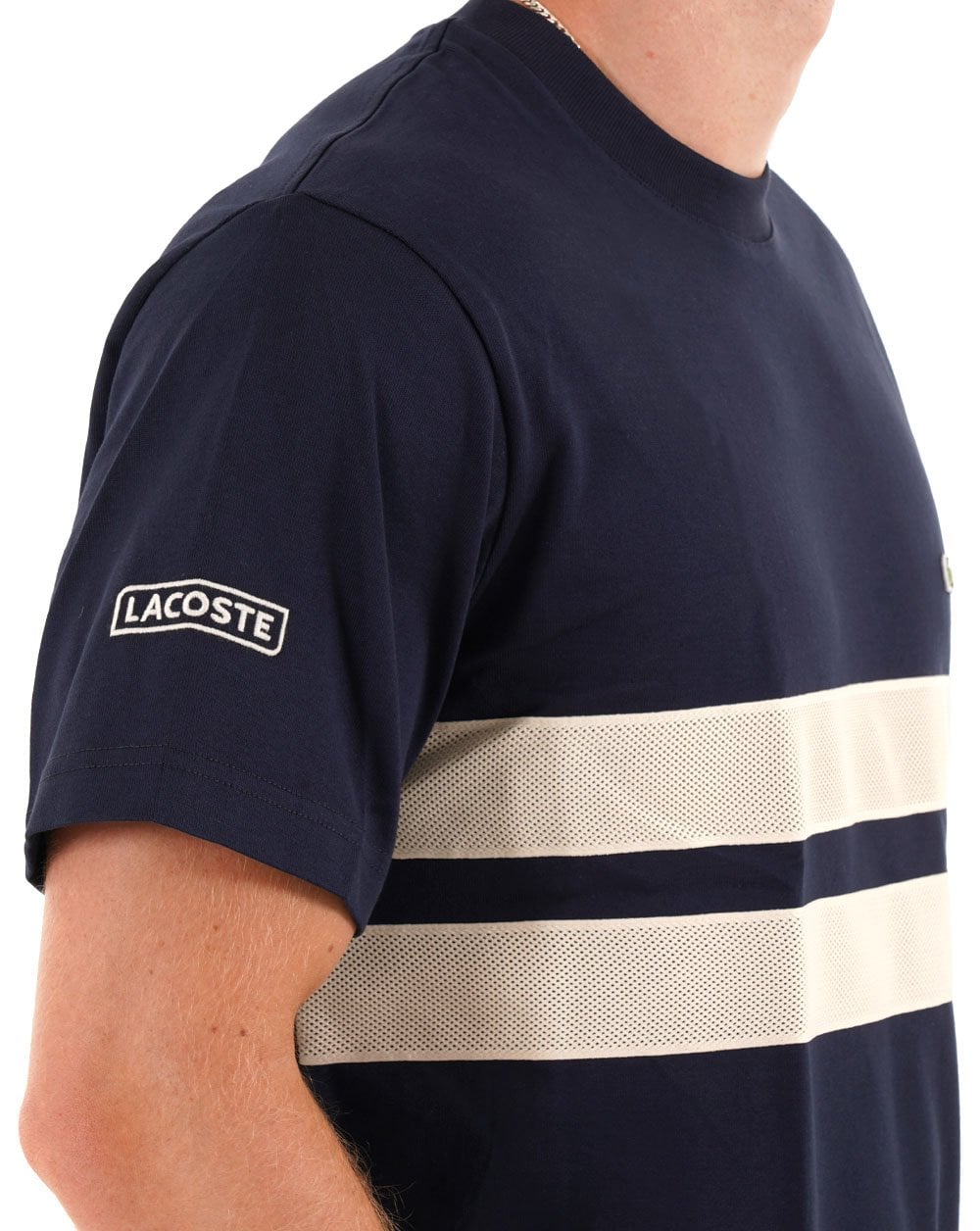Lacoste – Heavy Jersey Mesh Band T-Shirt, Marineblau