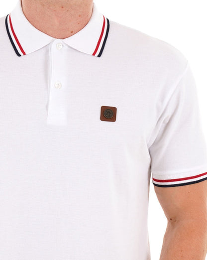 Trojan – Piqué-Poloshirt mit dreifarbigen Streifen in Weiß