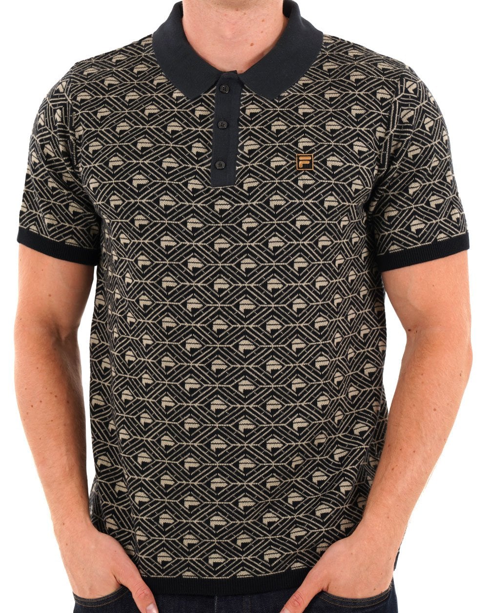 Fila Gold Pattern Strickpolo Schwarzer Stein