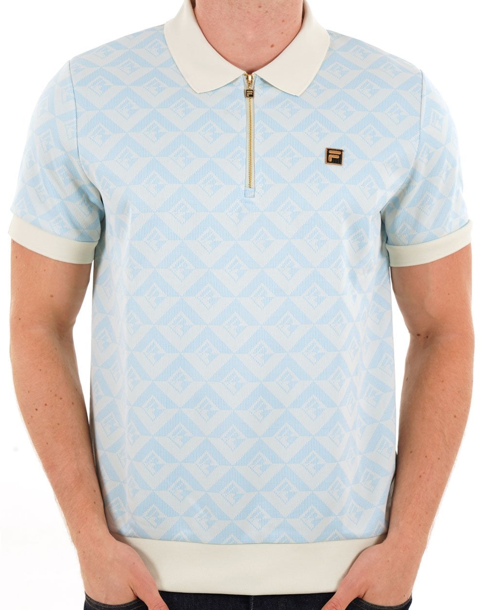 Fila Gold Axel Jacquard Zip Polo Blue