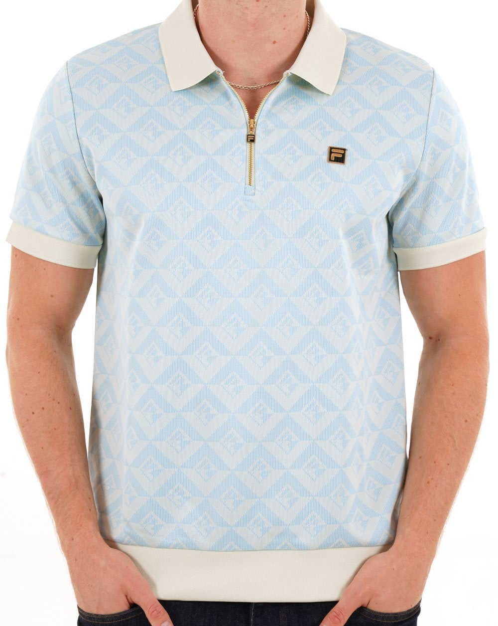 Fila Gold Axel Jacquard Zip Polo Blue