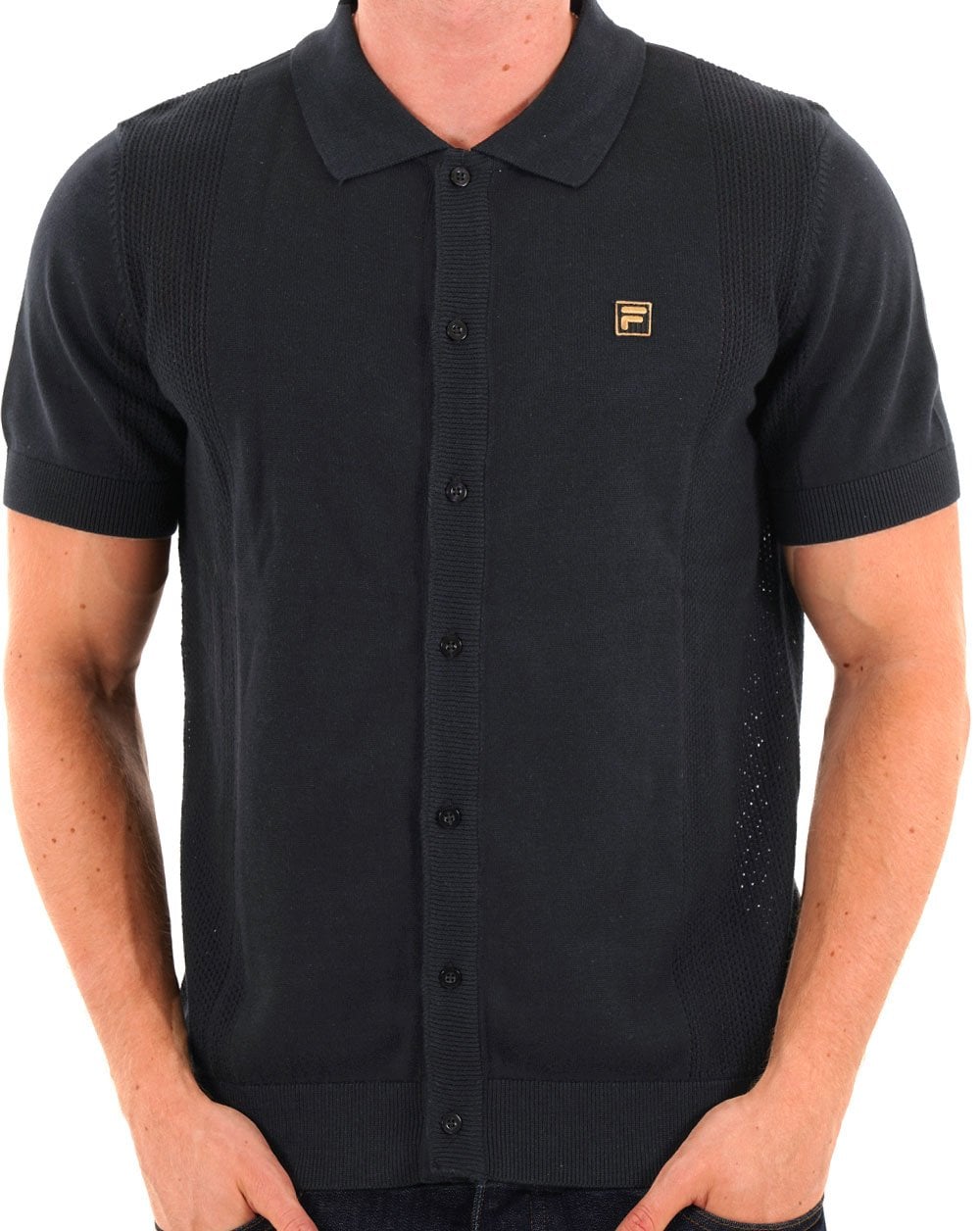 Fila Gold Pointelle Strickhemd Schwarz