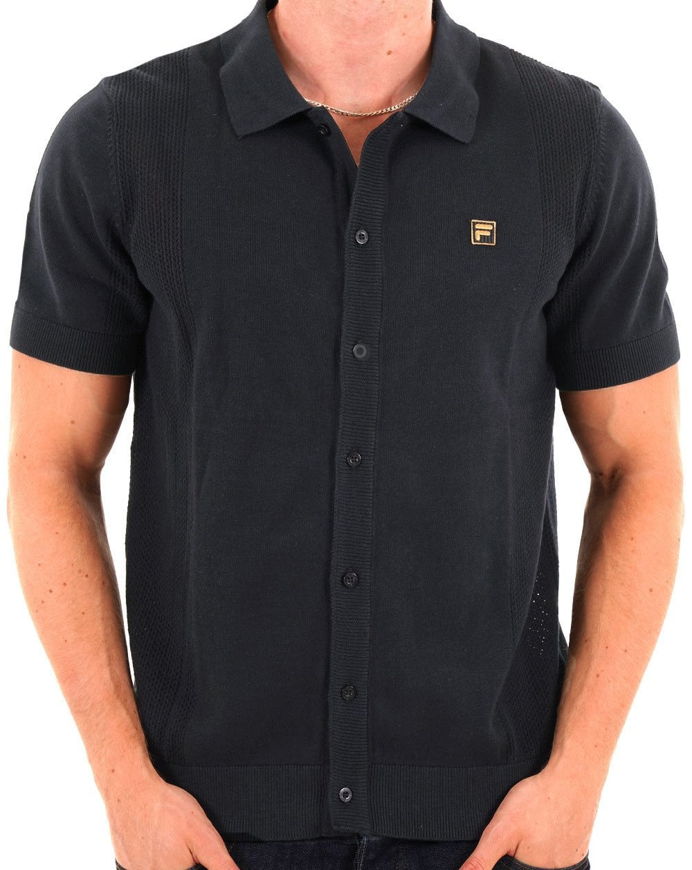 Fila Gold Pointelle Strickhemd Schwarz