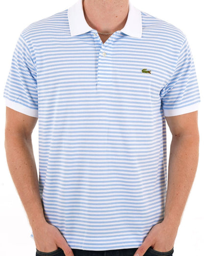Lacoste – Poloshirt mit feinen Streifen, Weiß/Himmelblau