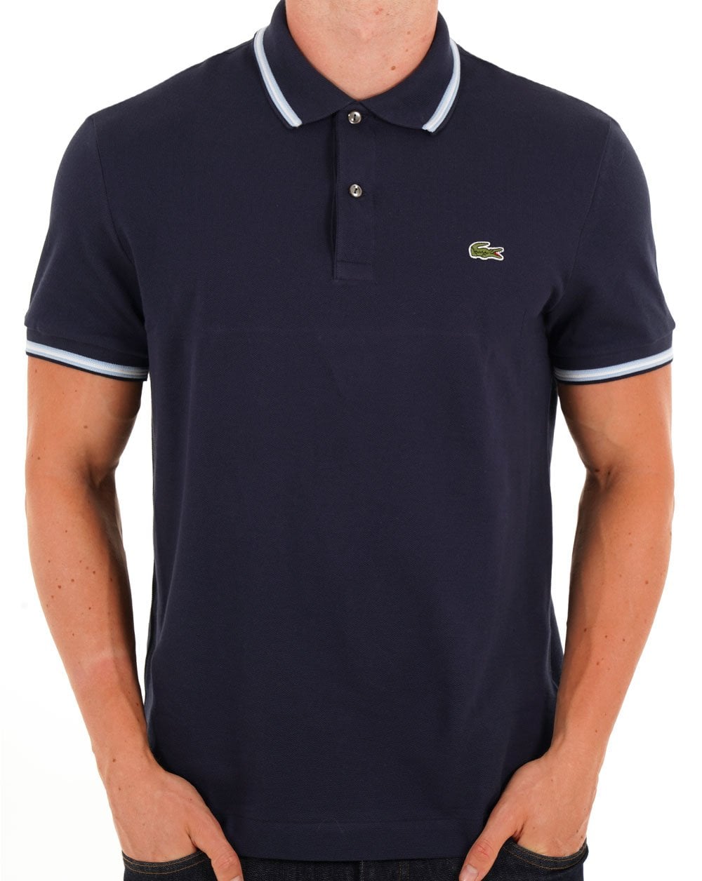 Lacoste – Poloshirt mit Streifen in Marineblau