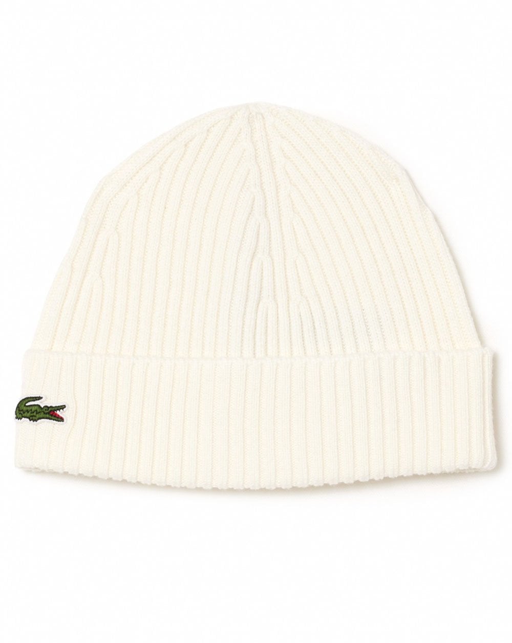 Lacoste Rib Knit Wool Beanie Flour