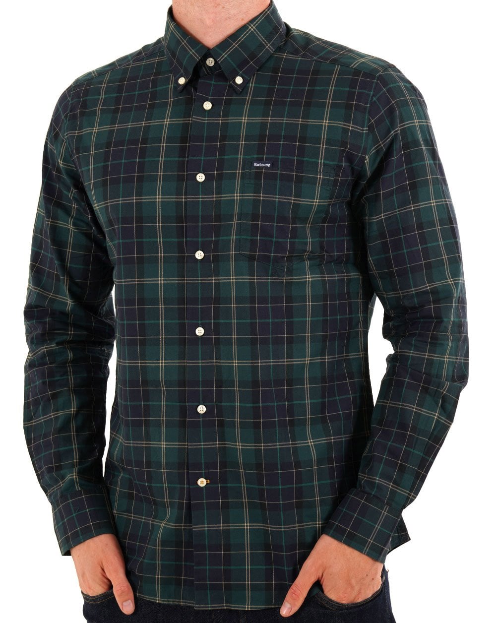 Barbour Wetherham Tailored Hemd Grün Loch