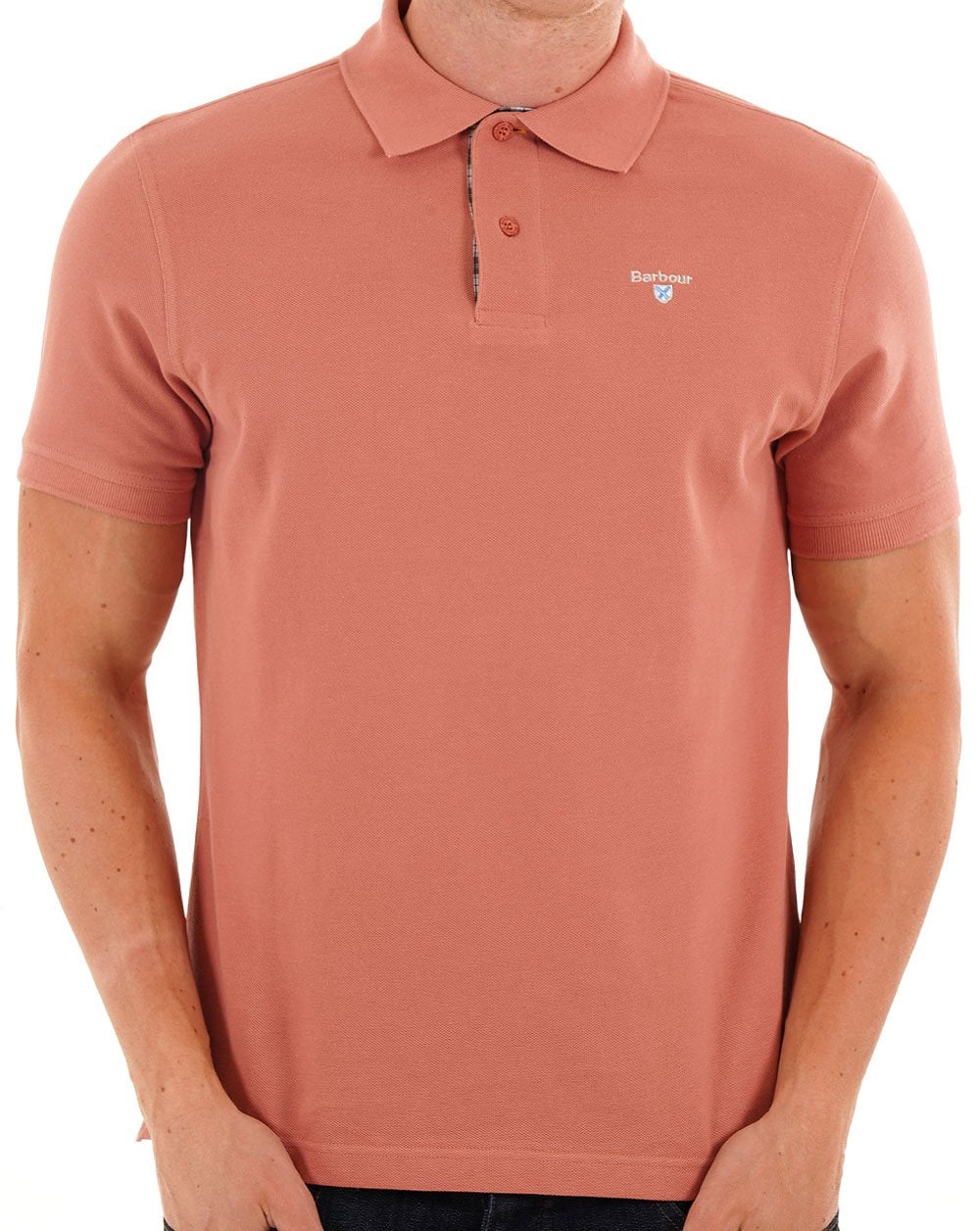 Barbour Tartan Pique Polo Shirt Earth Pink