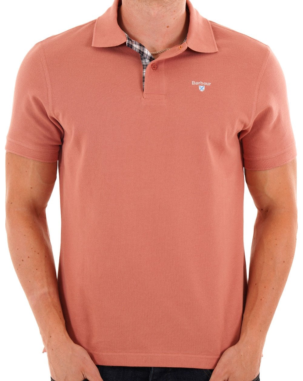 Barbour Tartan Pique Polo Shirt Earth Pink