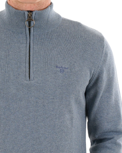 Barbour Baumwoll-Strickjacke mit halbem Reißverschluss, Blaustein