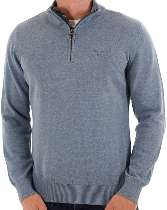 Barbour Barbour Baumwoll-Strickjacke mit halbem Reißverschluss, Blaustein