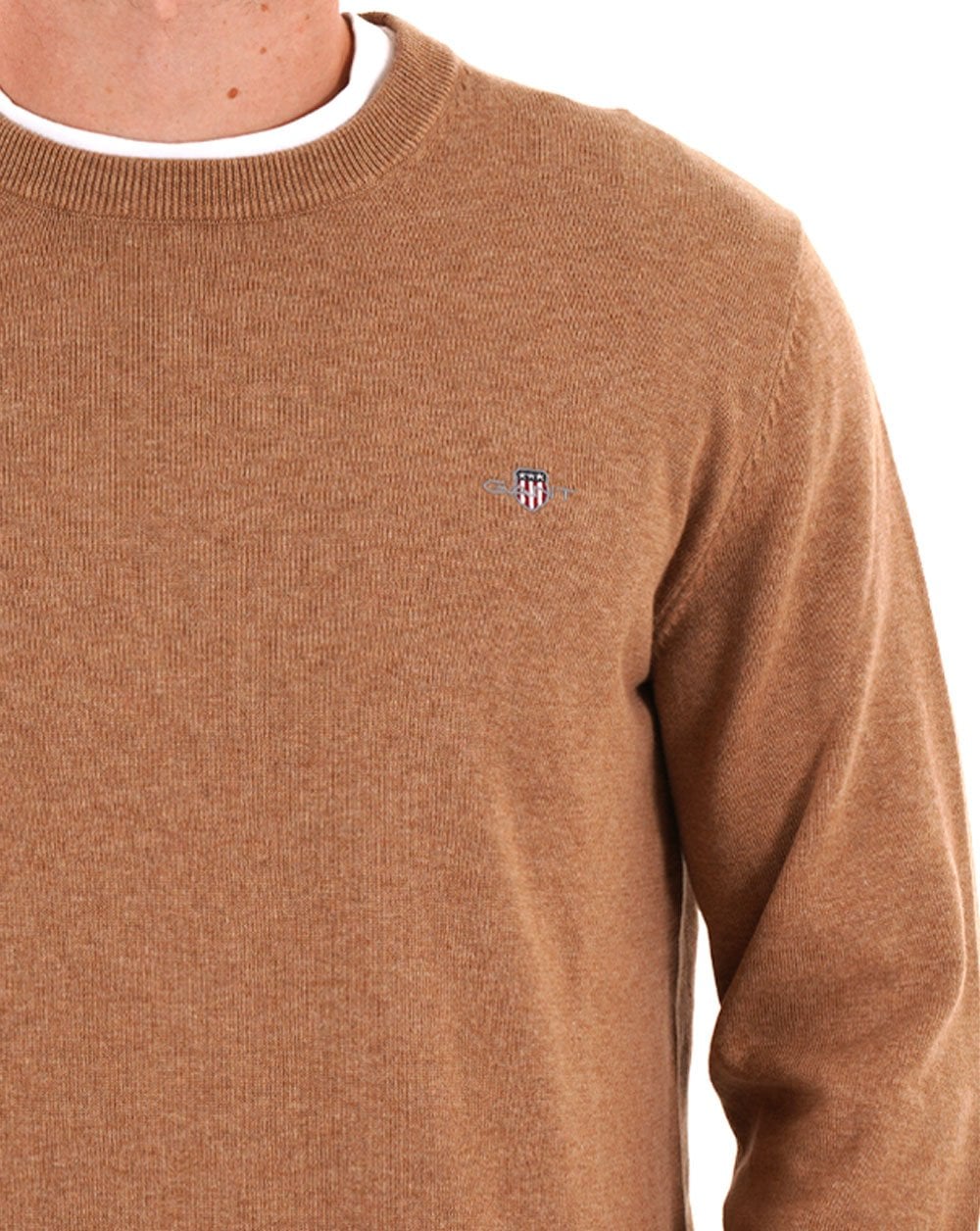 Gant – Klassischer Baumwollpullover mit Rundhalsausschnitt, dunkles Sandmeliert