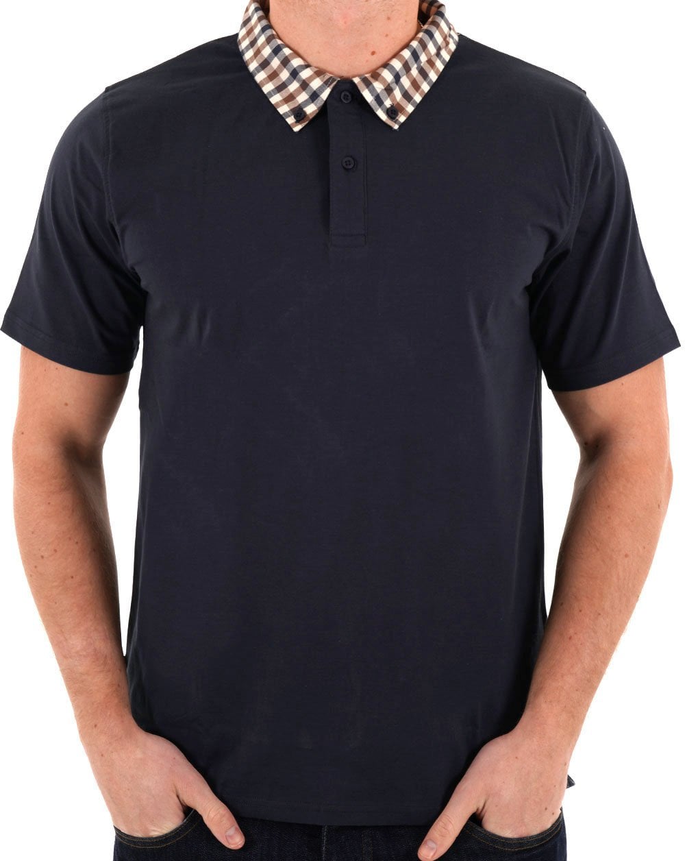 Aquascutum Club Check Collar Polo Navy