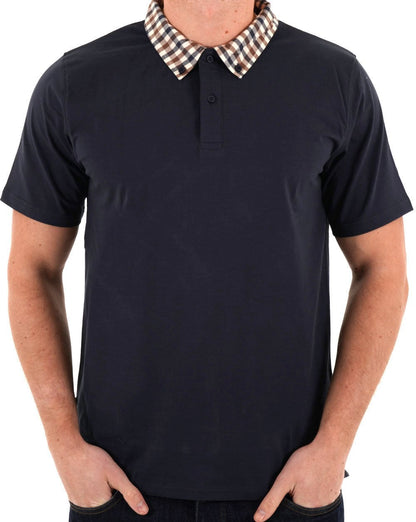 Aquascutum Club Poloshirt mit Karokragen, Marineblau