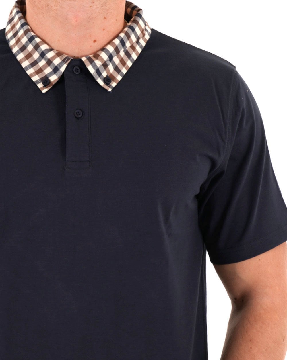 Aquascutum Club Poloshirt mit Karokragen, Marineblau