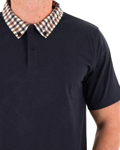 Aquascutum Club Poloshirt mit Karokragen, Marineblau
