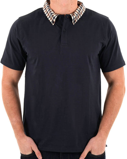 Aquascutum Club Poloshirt mit Karokragen, Marineblau