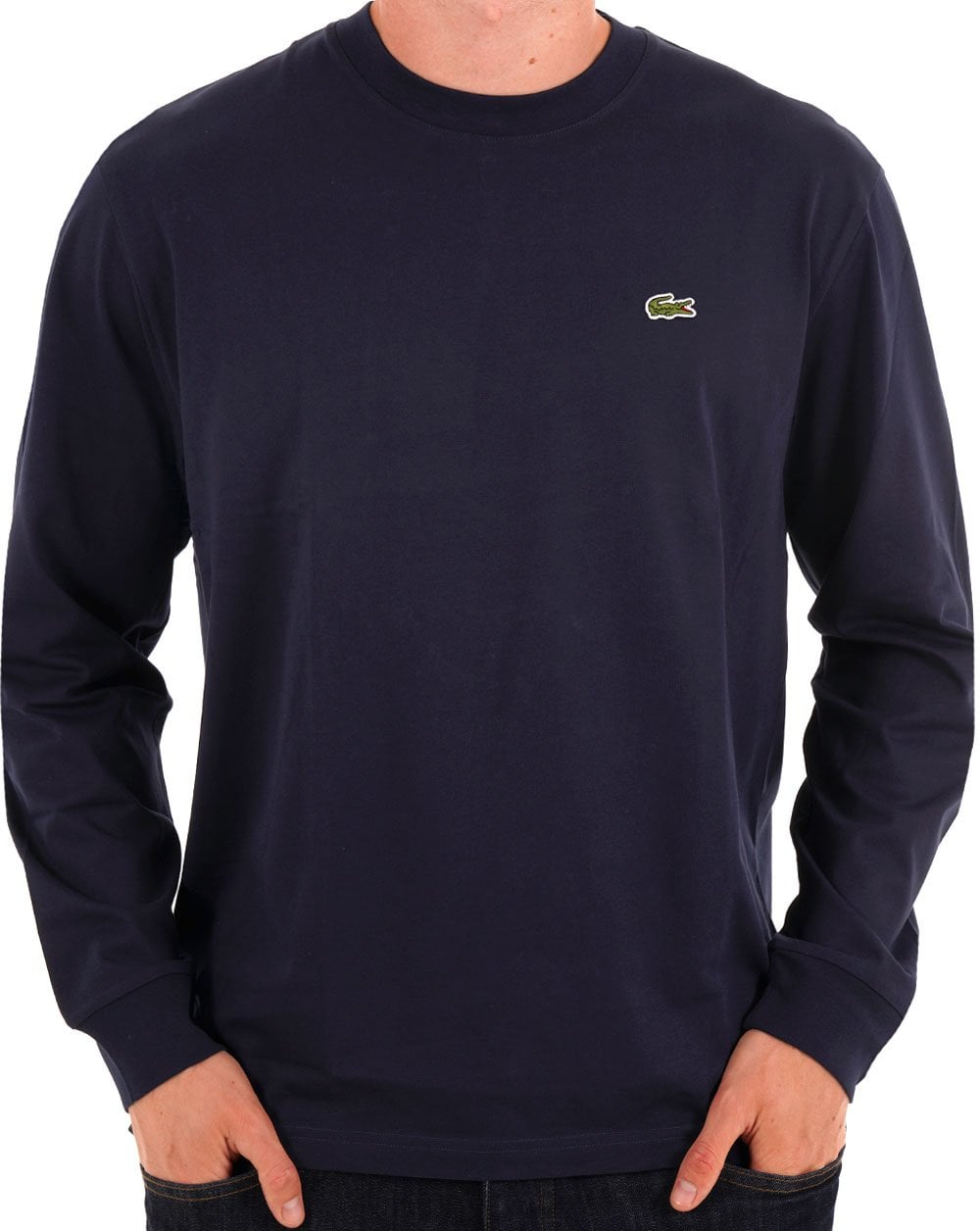 Lacoste – Langärmliges Baumwoll-T-Shirt in Marineblau