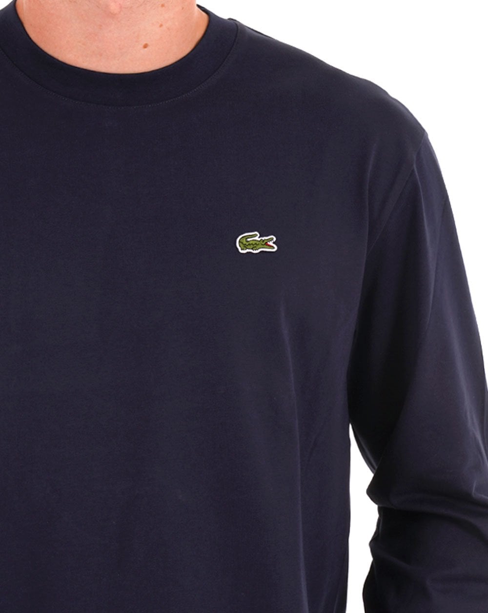 Lacoste – Langärmliges Baumwoll-T-Shirt in Marineblau