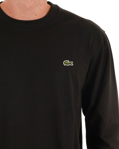 Lacoste – Langärmliges Baumwoll-T-Shirt in Schwarz