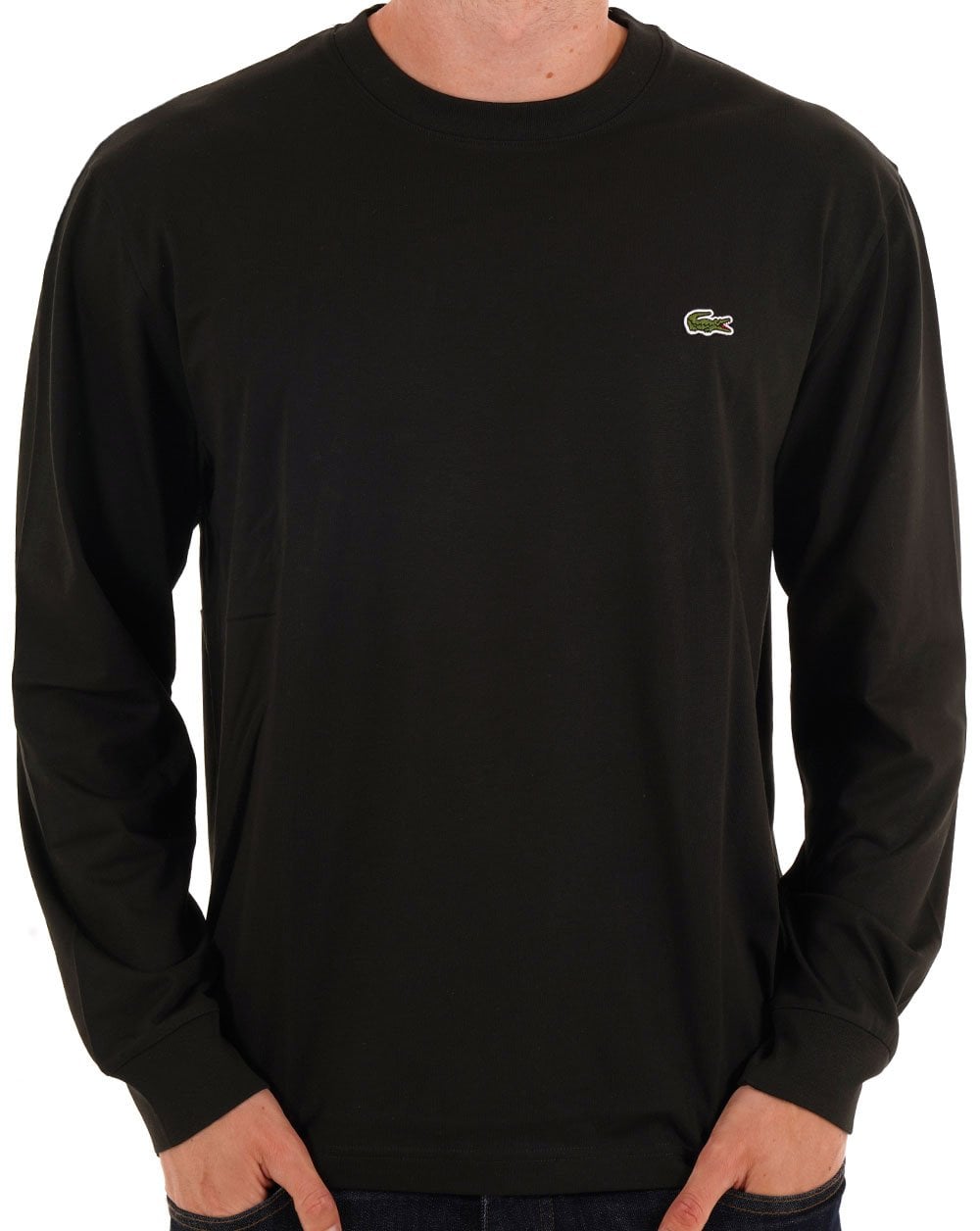 Lacoste – Langärmliges Baumwoll-T-Shirt in Schwarz