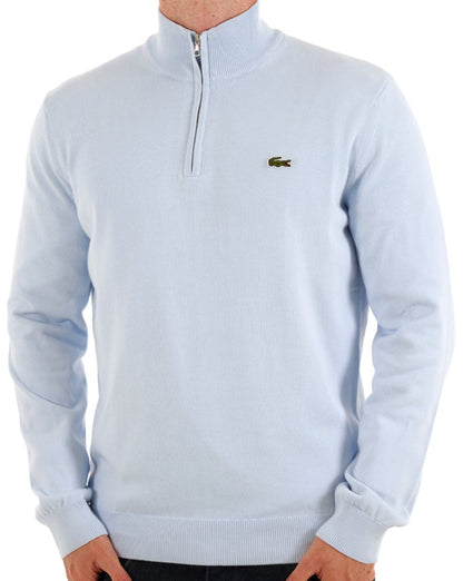 Lacoste – Strickpullover mit halbem Reißverschluss, Hellblau