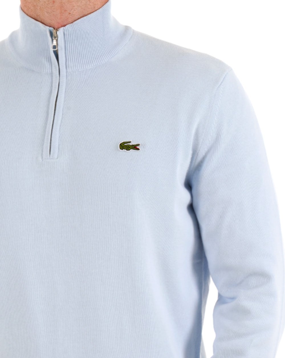 Lacoste – Strickpullover mit halbem Reißverschluss, Hellblau