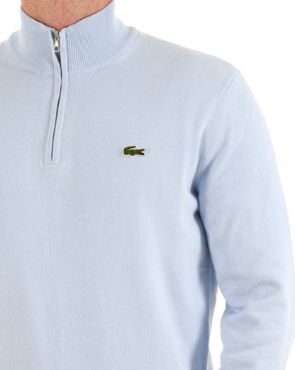 Lacoste – Strickpullover mit halbem Reißverschluss, Hellblau