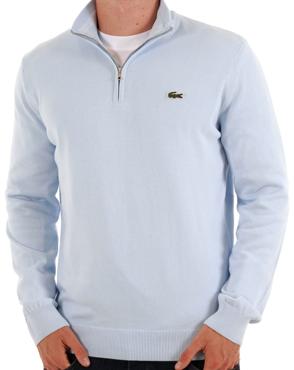 Lacoste – Strickpullover mit halbem Reißverschluss, Hellblau
