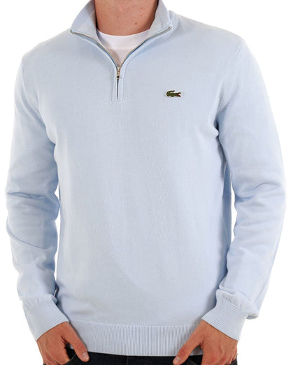 Lacoste – Strickpullover mit halbem Reißverschluss, Hellblau
