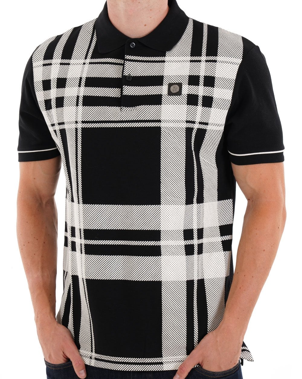 Trojan Oversize-Poloshirt mit Karomuster in Schwarz