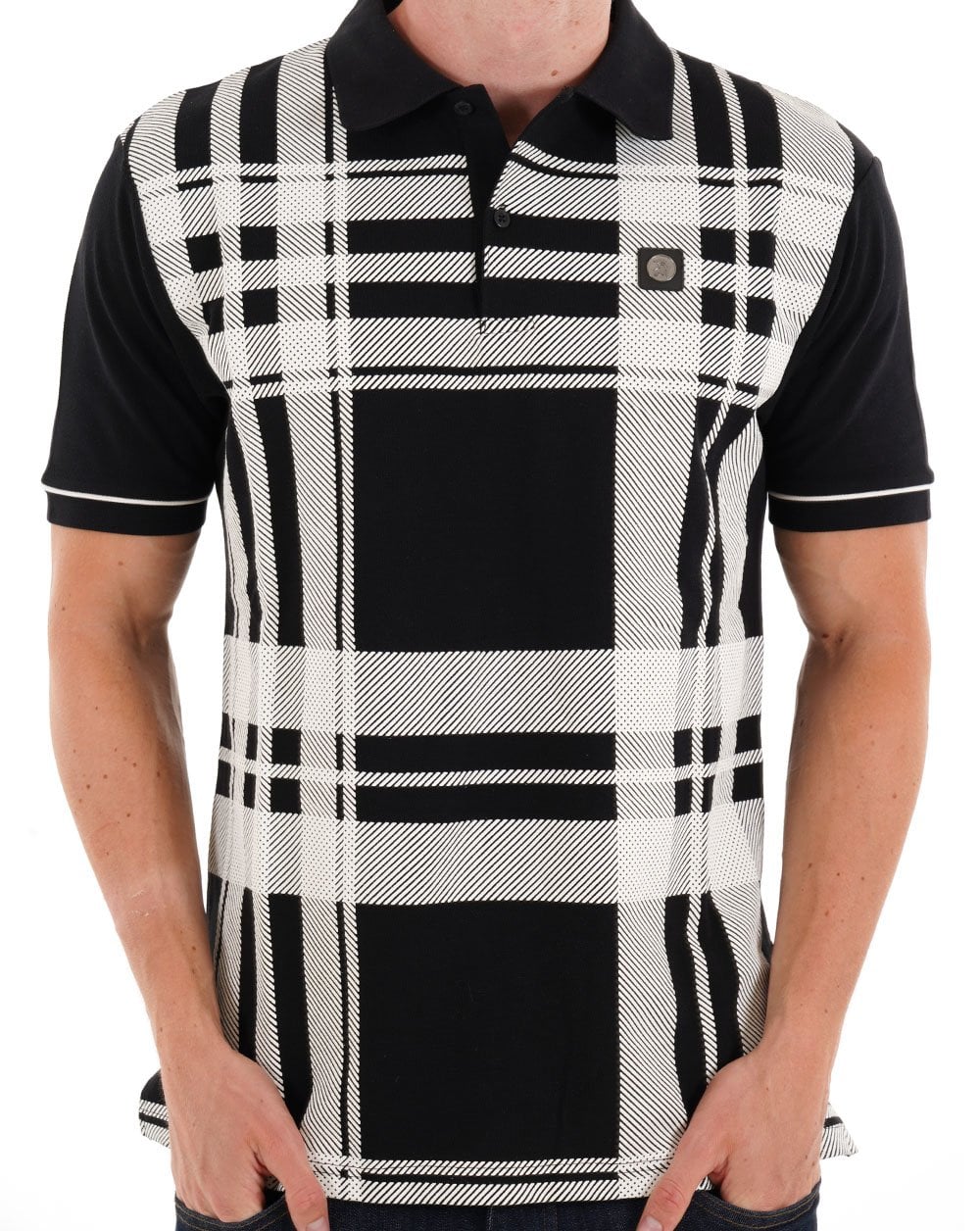 Trojan Oversize-Poloshirt mit Karomuster in Schwarz